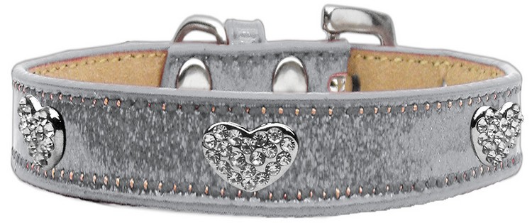 Crystal Heart Dog Collar Silver Ice Cream Size 12